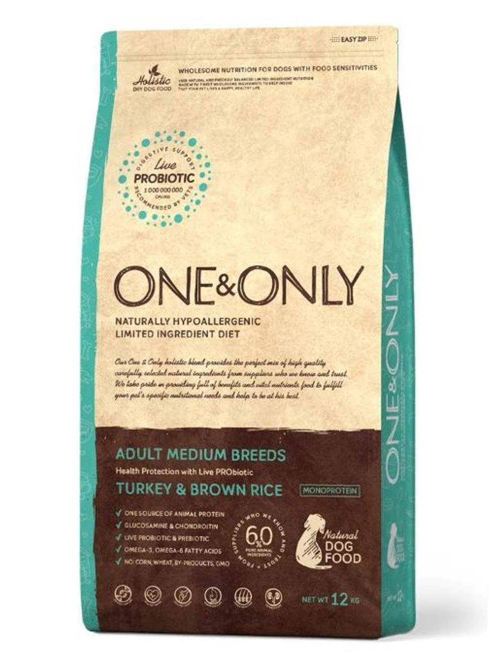 *ONE&ONLY 12 кг Индейка с рисом для взрослых собак всех пород