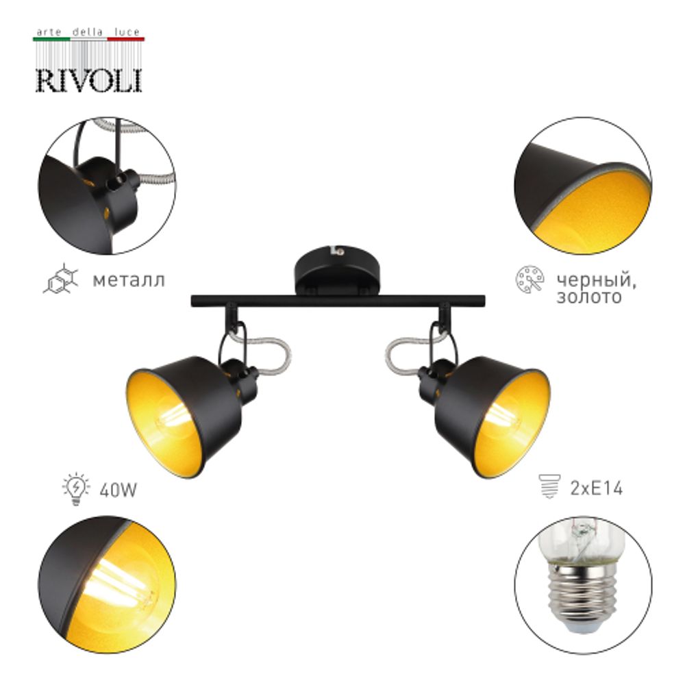 Светильник настенно-потолочный спот Rivoli Evelyn 7064-702 2 х Е14 40 Вт поворотный | Rivoli