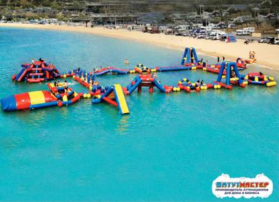 Коммерческий надувной аквапарк на воде «Три стихии» 36×25×4 м