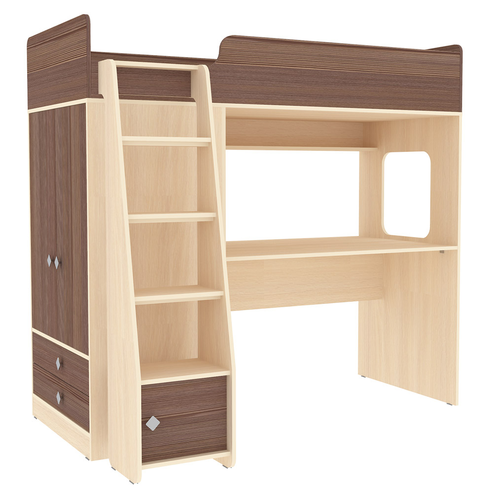 Кровать-чердак КарИВи Л-Ф607.1 75x175  Дуб Молочный Бодего Темный