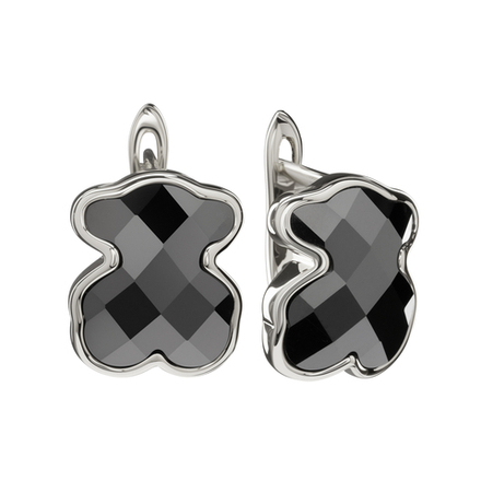 Серьги Мишки с чёрной ювелирной Керамикой, silver