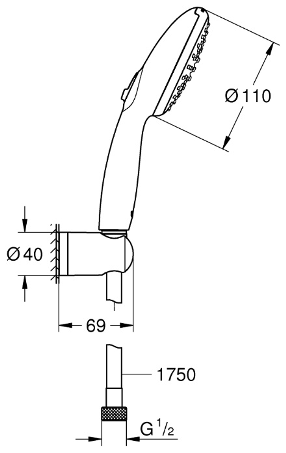 Ручной душ GROHE Vitalio Start 110, 2 вида струй, матовый чёрный (279502431)