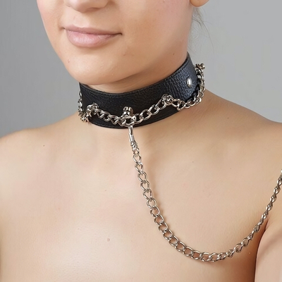 Чёрный ошейник из натуральной кожи (Цвет: черный)