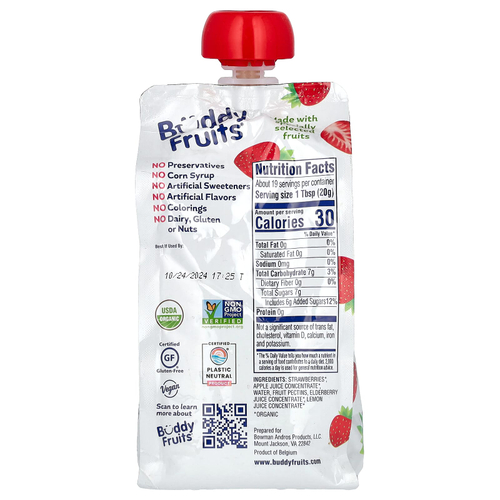Buddy Fruits, органический фруктовый джем (спред), клубника, 370 г (13 унций)
