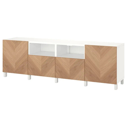 Тумба под ТВ с дверцами и ящиками - IKEA BESTÅ/BESTA/БЕСТО ИКЕА, 42х74х240 см, белый- светло-коричневый