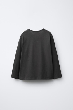 ZARA ФУТБОЛКА С ДЛИННЫМИ РУКАВАМИ И ВЫШИВКОЙ, АНТРАЦИТОВО-СЕРЫЙ