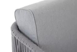 "Канны" диван модульный плетеный из роупа, каркас алюминий белый, роуп светло-серый круглый, ткань светло-серая