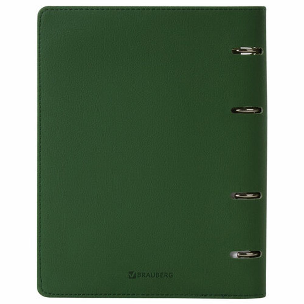 Тетрадь на кольцах А5 (180х220 мм), 120 л., под фактурную кожу, BRAUBERG "Joy", зелёный/светло-зелёный, 129991