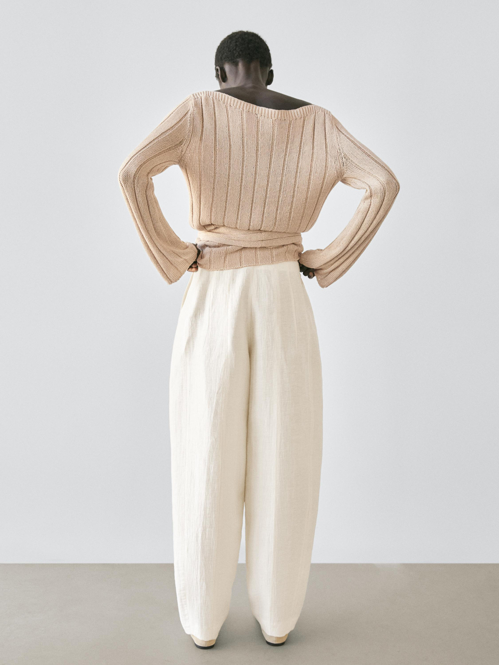 Massimo Dutti Брюки-саруэль из льняной смеси, бежевый