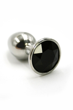 Анальная пробка из алюминия с черным стразом "Medium" Black (Цвет: Серебристый с черным)