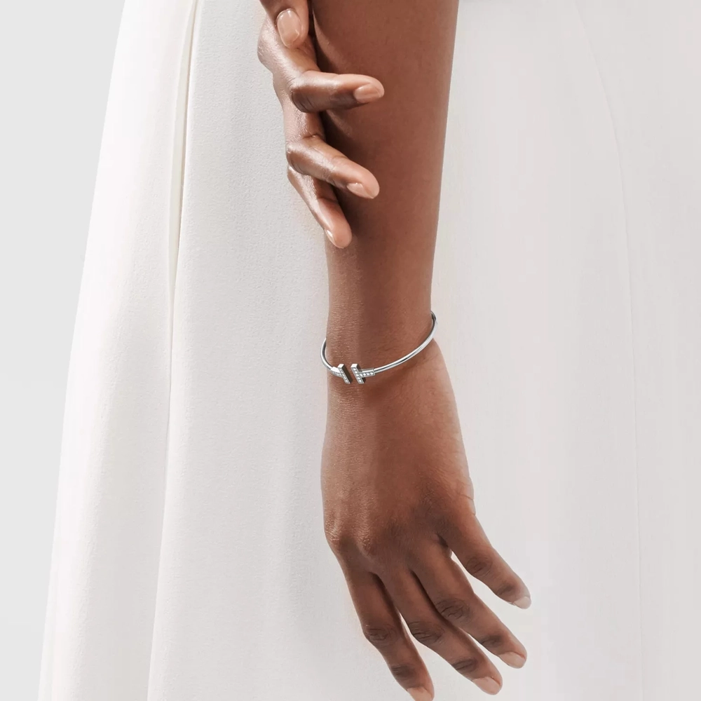 Браслет из белого золота с бриллиантами, Tiffany 💠 T - wire collection