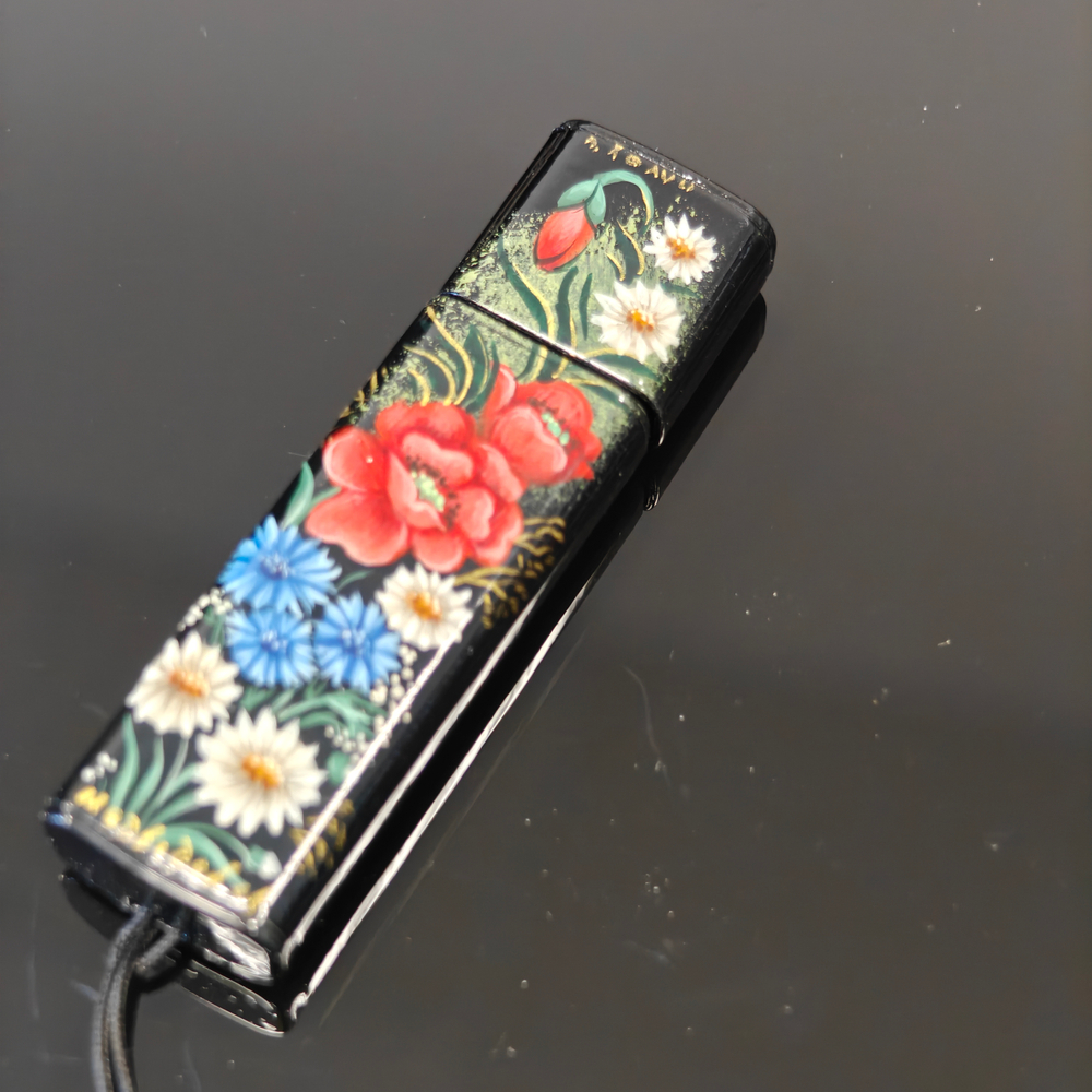 Флешка USB в футляре с ручной росписью "Полевые цветы"
