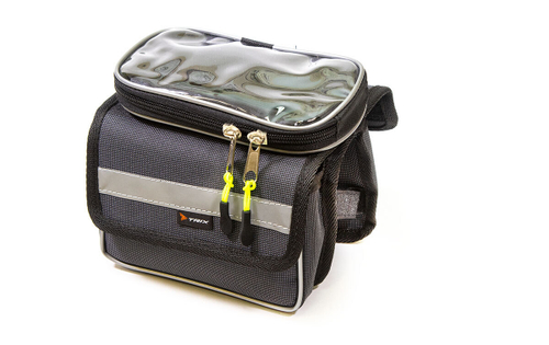 Сумка велосипедная TRIX на раму, 2х(18х15х11см), съемный чехол для телефона, водонепроницаемая, светоотражающие вставки, серая вс038.018.1.