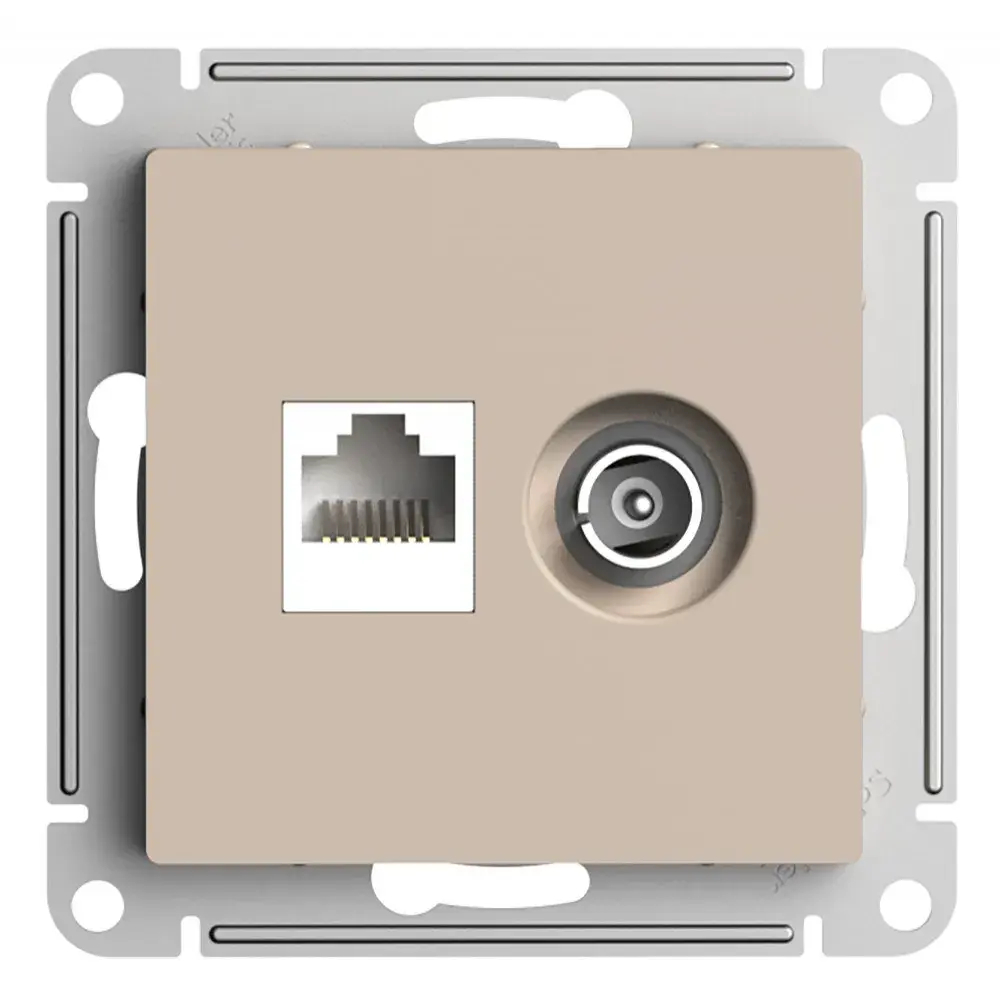 ATLASDESIGN РОЗЕТКА двойная ТВ + компьютерная RJ45 кат. 5e, механизм, ПЕСОЧНЫЙ