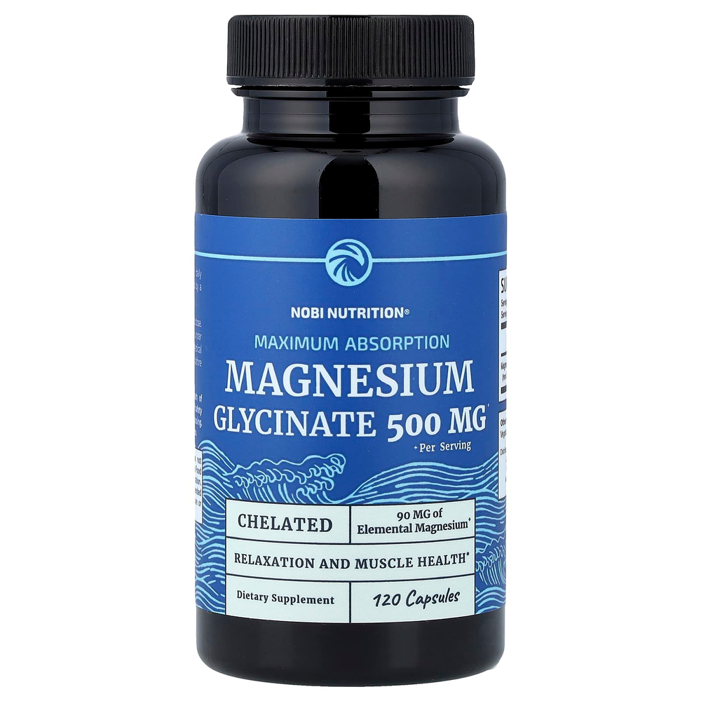 Nobi Nutrition, глицинат магния, максимальное усвоение, 120 капсул (250 мг в 1 капсуле)