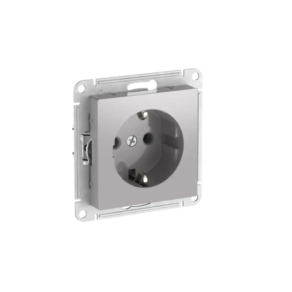 Atlas Design розетка с заземлением без шторок, 16А, мех., быстрозажим. клем., алюминий