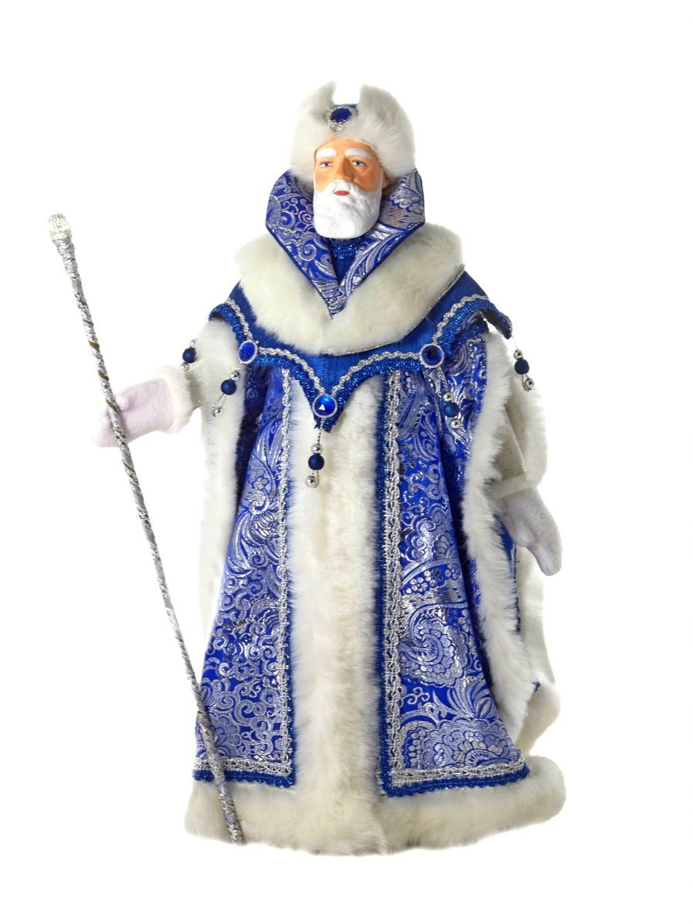 Кукла коллекционная Дед Мороз в боярской шубе из парчи, с посохом.