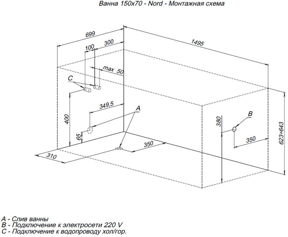 Акриловая ванна Aquanet Nord NEW 150x70