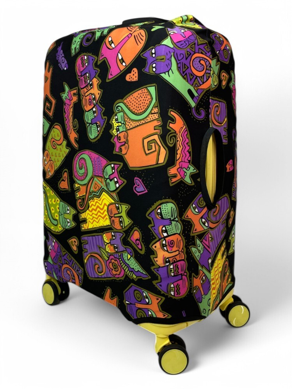 Чехол на чемодан 24", цвет чёрный/разноцветный, Коты