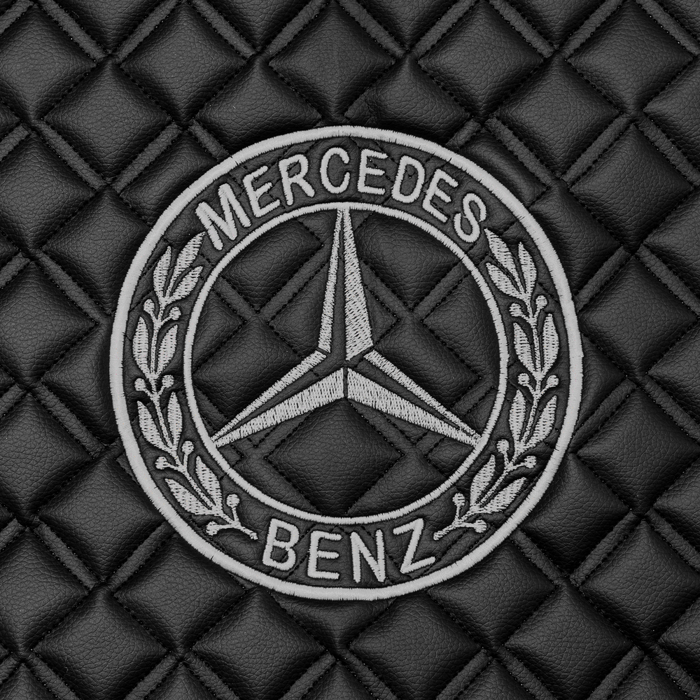 Ковры MERCEDES MP4 ровный пол (экокожа, черный, серый кант, серая вышивка)