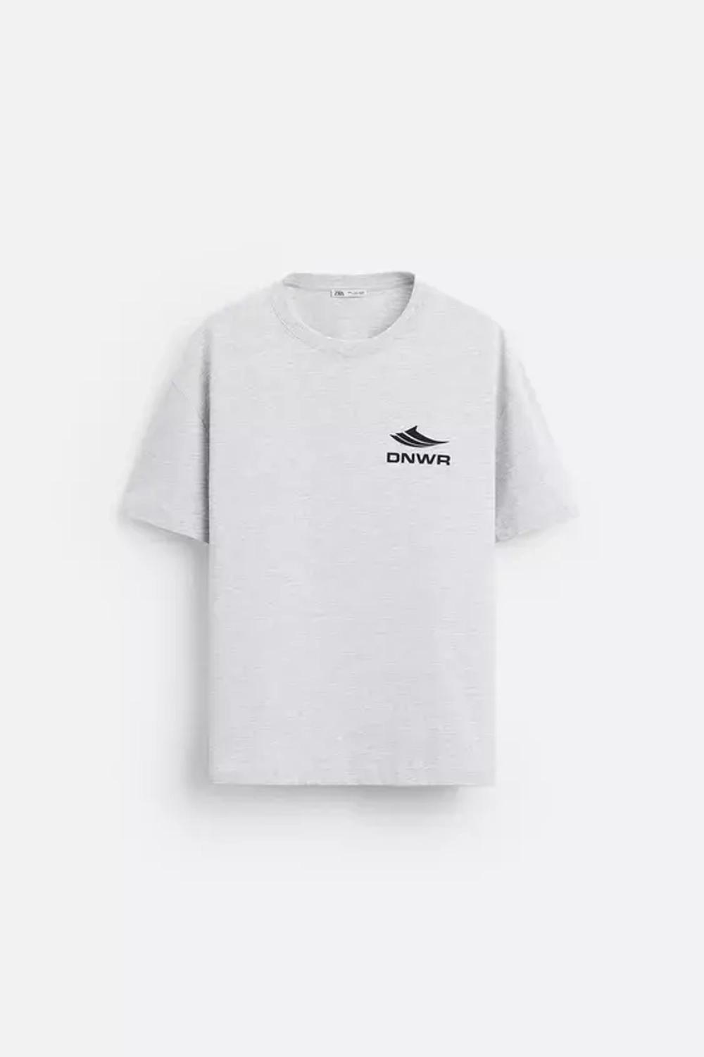 ZARA ФУТБОЛКА С КОНТРАСТНЫМ ПРИНТОМ, СЕРЫЙ С МЕЛАНЖЕВЫМ ЭФФЕКТОМ