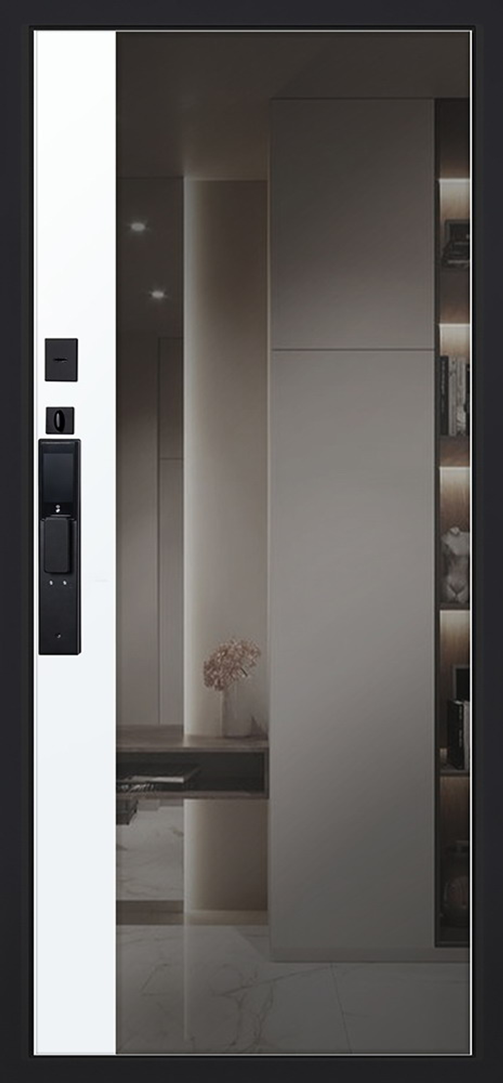 Стальная дверь "Plata" с зеркалом (биометрический замок DZ 888)