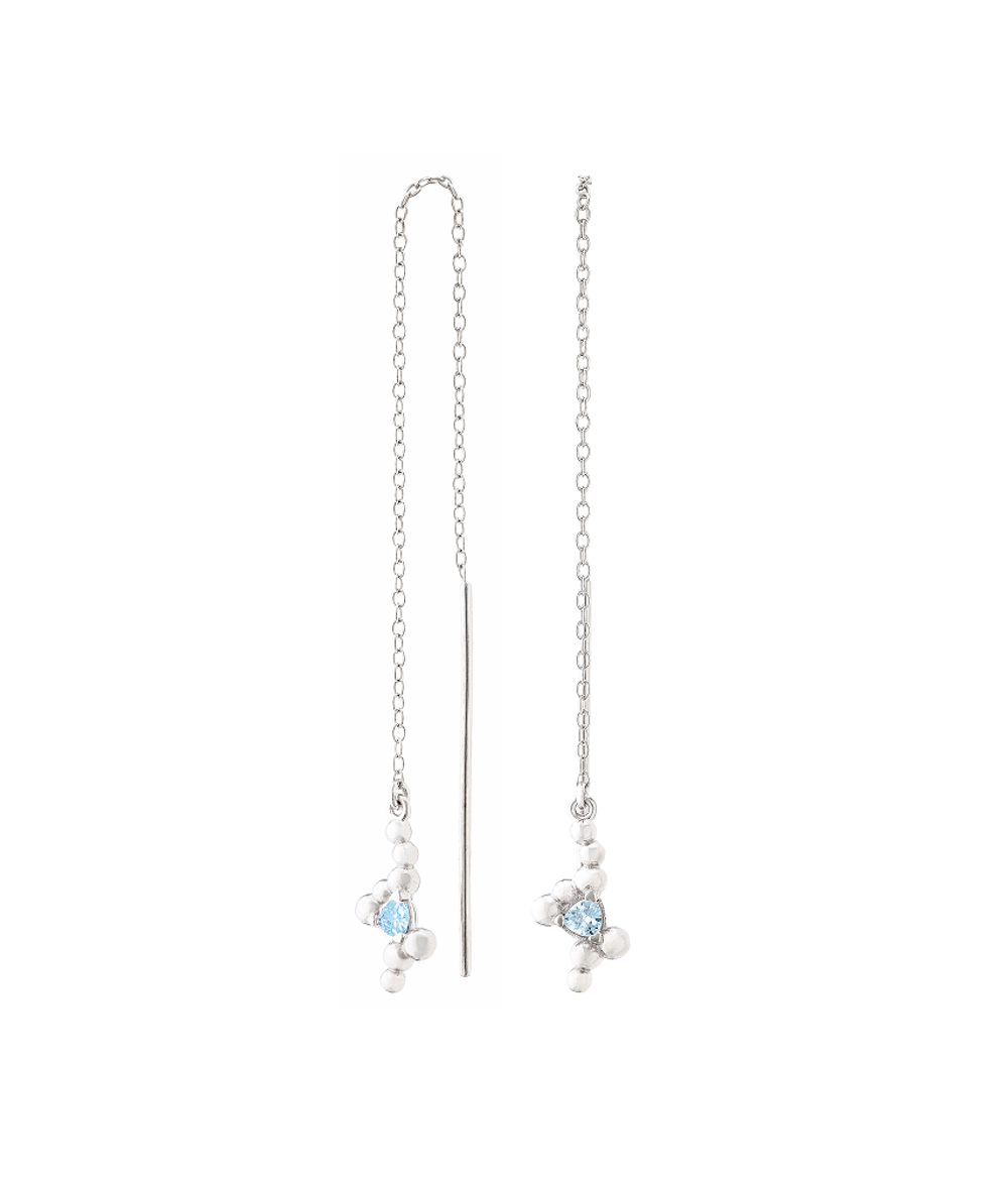 Серьги-продёвки из серебра со вставками из выращенной шпинели