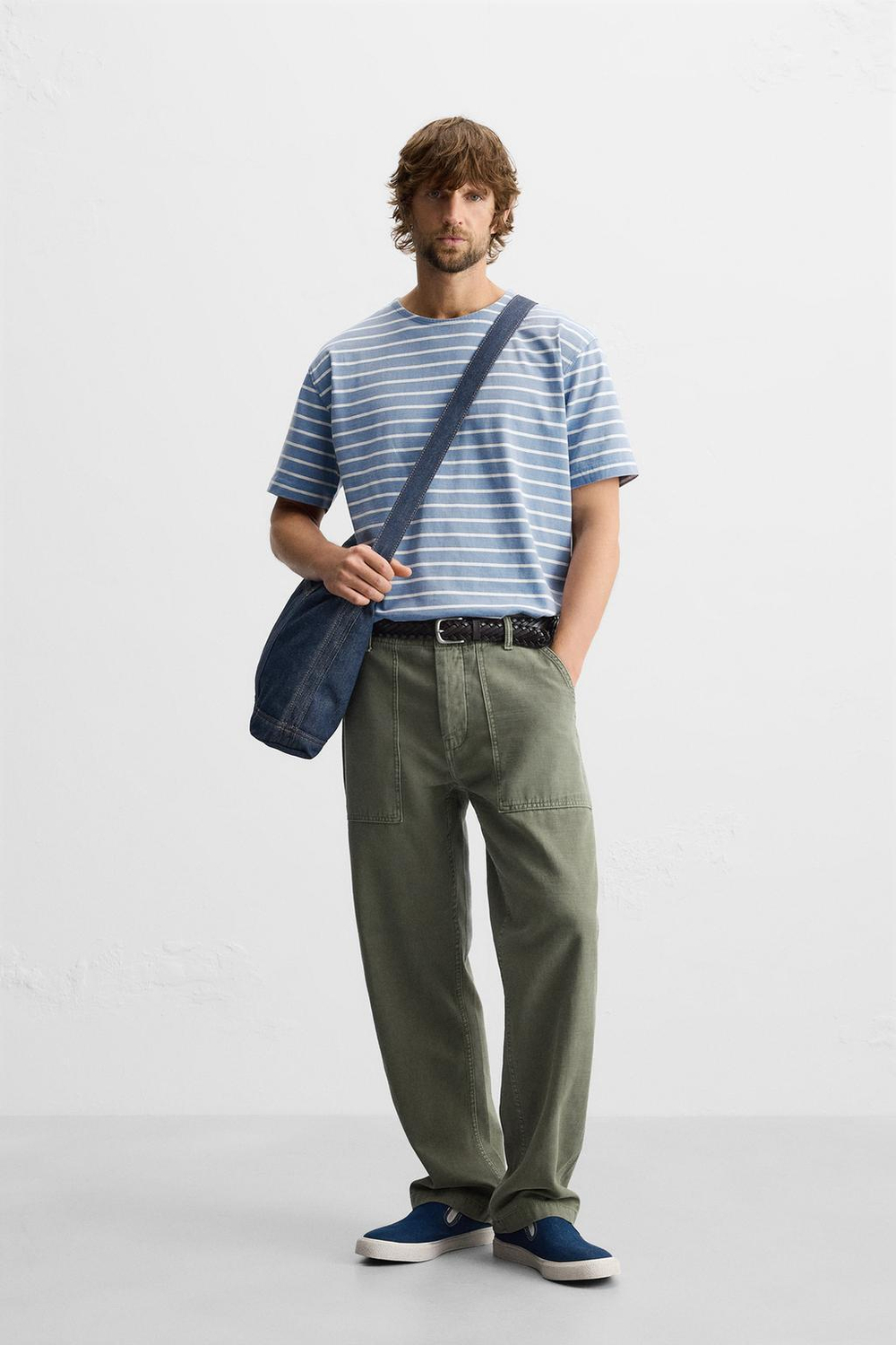 ZARA ЖАККАРДОВАЯ ФУТБОЛКА В ПОЛОСКУ, СИНИЙ/БЕЛЫЙ