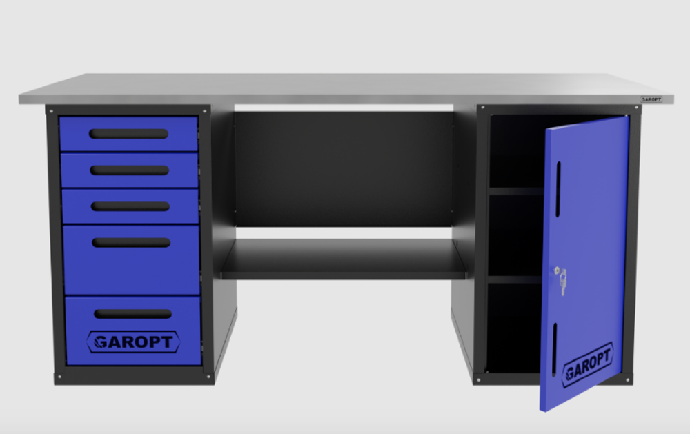 Верстак двухтумбовый дверь/5 ящиков, синий 1800*700 Garopt, GT1800DY5.blue
