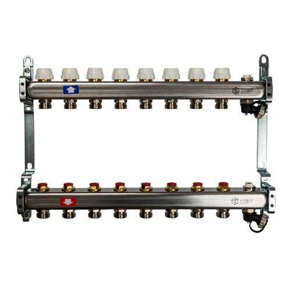 Коллекторная группа для радиаторного отопления STOUT SMS0932 - 1" на 8 контуров 3/4"EK (нерж.сталь)
