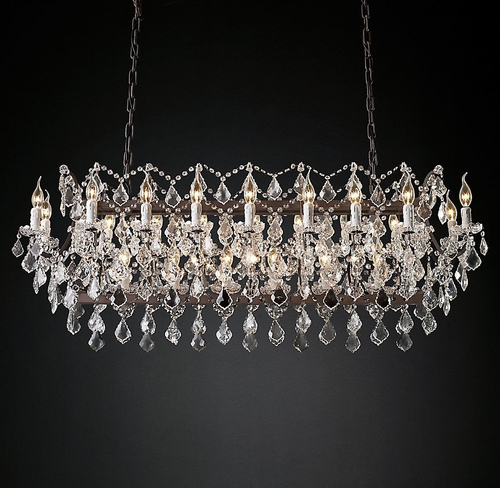 Подвесной дизайнерский светильник  19th C. Rococo Iron & Clear Crystal Rectangular Chandelier 63" by Restoration Hardware