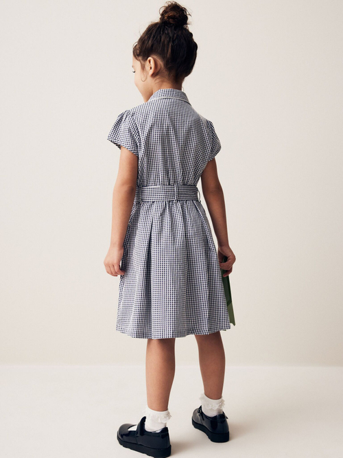 Платье школьное и резинка для волос в комплекте для девочки Next N12-651, Темно-синий, Белый