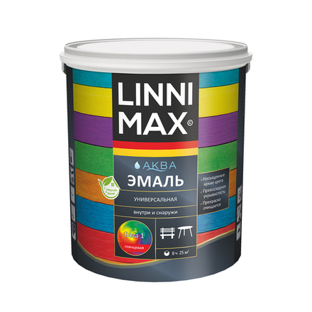 Эмаль универсальная Linnimax Аква, акриловая, глянцевая, база 1, белая, 2,5 л