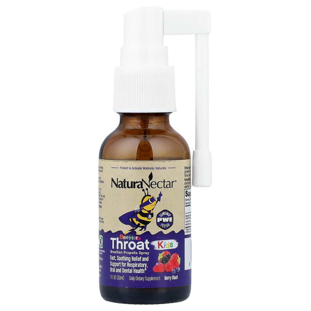 NaturaNectar, Bee Hero Throat Kids, спрей с бразильским прополисом, ягодный вкус, 30 мл