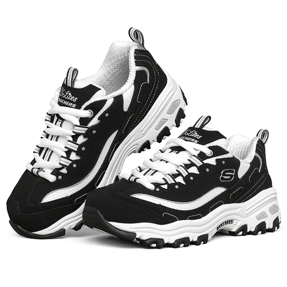 Big children's Skechers D'LITES non-slip shock absorption wear-resistant breathable children's casual shoes black and white