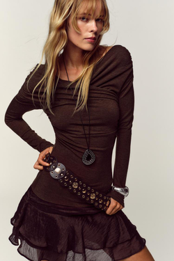 ZARA ТОП С ДРАПИРОВКОЙ И ПЕРЕКРЕСТНЫМ ВЫРЕЗОМ, КОРИЧНЕВЫЙ МЕЛАНЖ