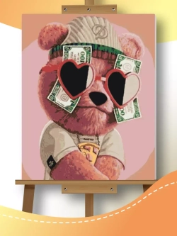 Мишка Тедди Доллары Картина по номерам на холсте 40х50