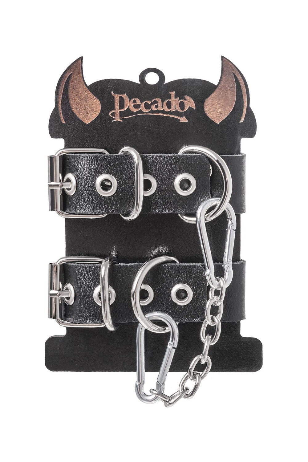 Черные кожаные наручники-браслеты из одного ремешка с люверсами (Цвет: черный)