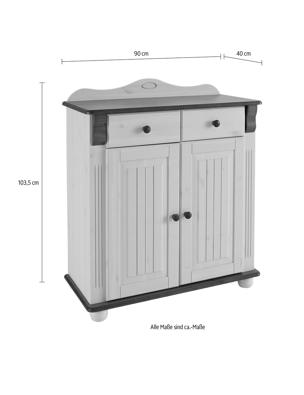 Комод Адель двухдверный 2 ящика из массива сосны, белый/черри