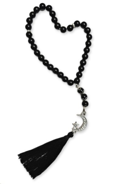 Амулет подвеска мусульманский каменные черные бусы, с полумесяцем (серебро) (P.R.C.)