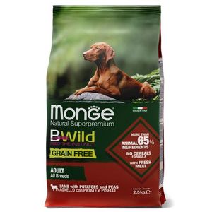 Сухой корм Monge Dog BWild GRAIN FREE для взрослых собак всех пород, беззерновой, из ягненка с картофелем и горохом