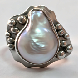 Ювелирное кольцо из серебра 925 пробы,вставка Barogue жемчуг(барочный жемчуг)
