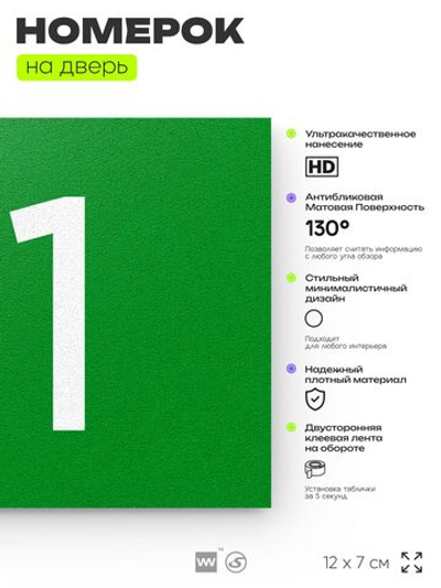 Табличка с номером 81 на дверь квартиры, для офиса, кабинета, аудитории, склада, зеленая 120х70 мм, Айдентика Технолоджи