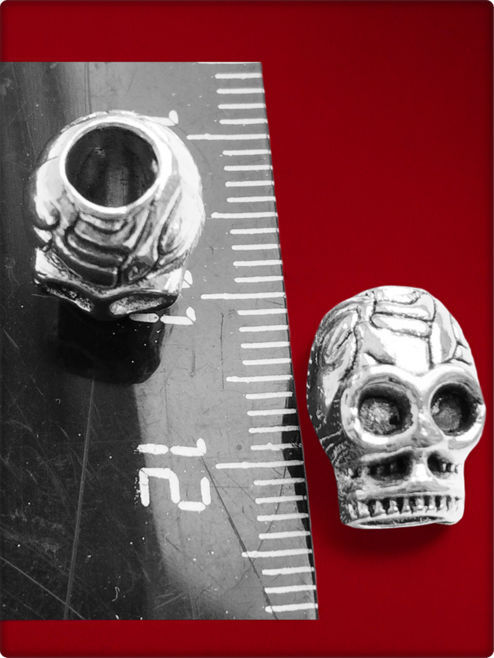 Бусины (2шт.) "Черепа" металлические для бороды, дредов, косичек. Отверстие 5мм.