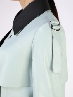 Кожаный тренч длинный с поясом плащ на осень