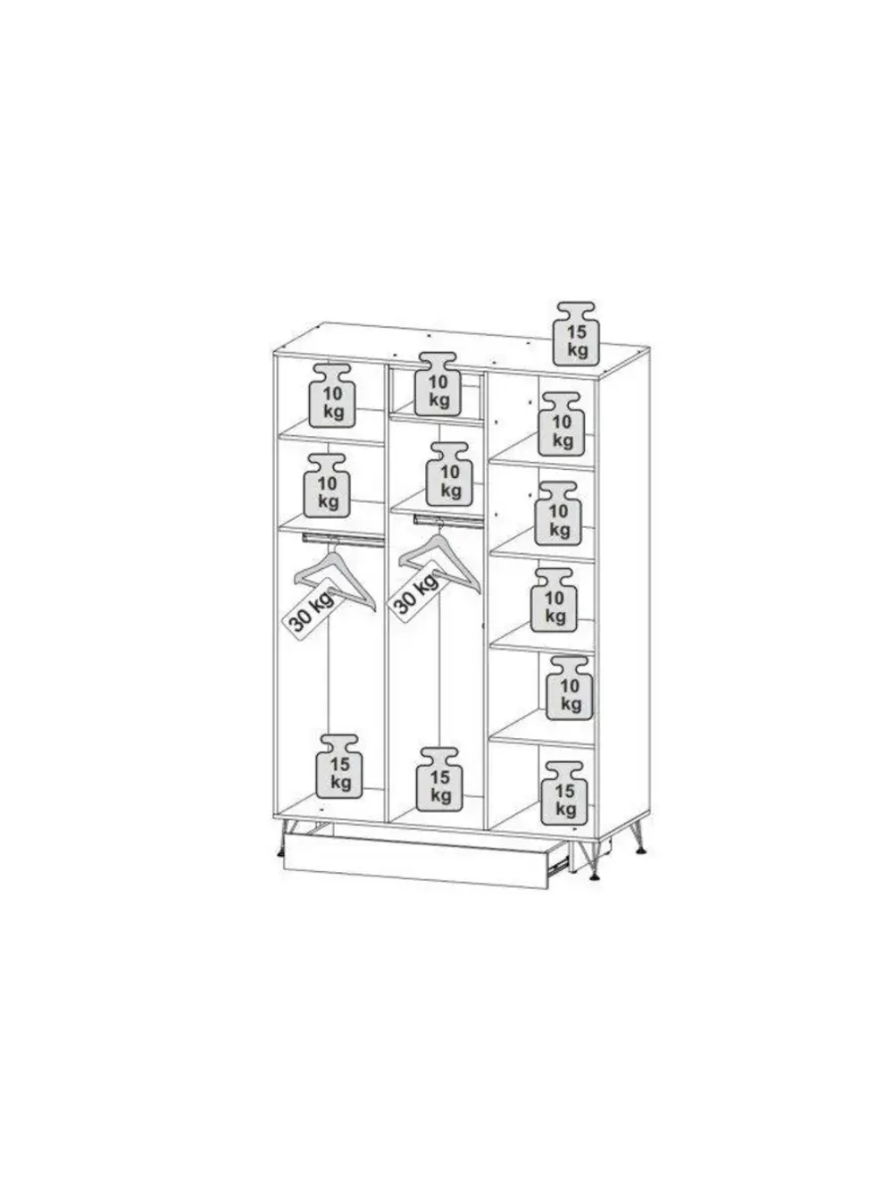 Шкаф для одежды распашной с зеркалом и полками 133х58х199 см