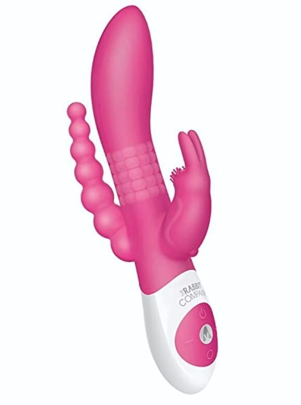 Розовый вибратор-кролик с анальным отростком The Beaded D.P.Rabbit (Цвет: розовый)