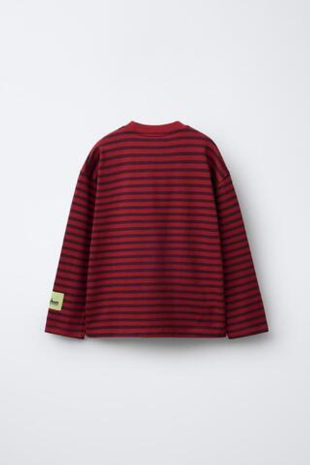 ZARA ЛОНГСЛИВ В ПОЛОСКУ С НАДПИСЬЮ, ТЕМНО-РОЗОВЫЙ