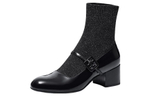 ZSAZSAZSU Comfortable Sock Boots Top Grain Cow Leather Ankle Boots 5.5cm Women"s Black