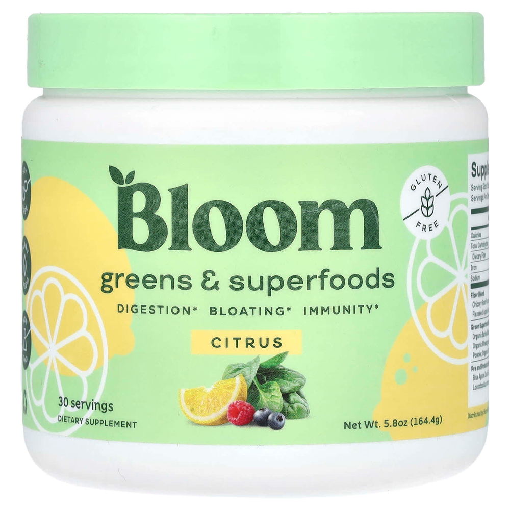 Bloom, Зелень и суперфуды, цитрусовые, 164,4 г (5,8 унции)